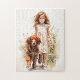 Kleines Mädchen mit irischem Setter