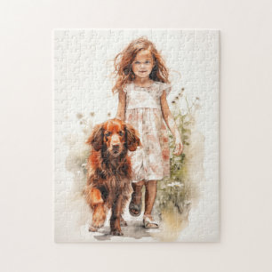 Kleines Mädchen mit irischem Setter