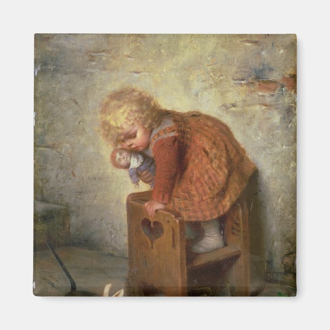 Kleines Mädchen mit Kaninchen Magnet (Vorne)