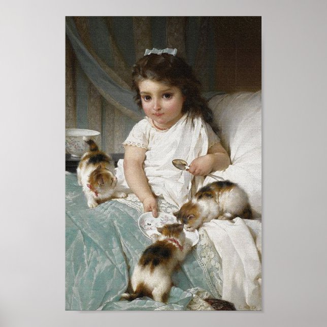 Kleines Mädchen mit Kittens Vintage Poster (Vorne)