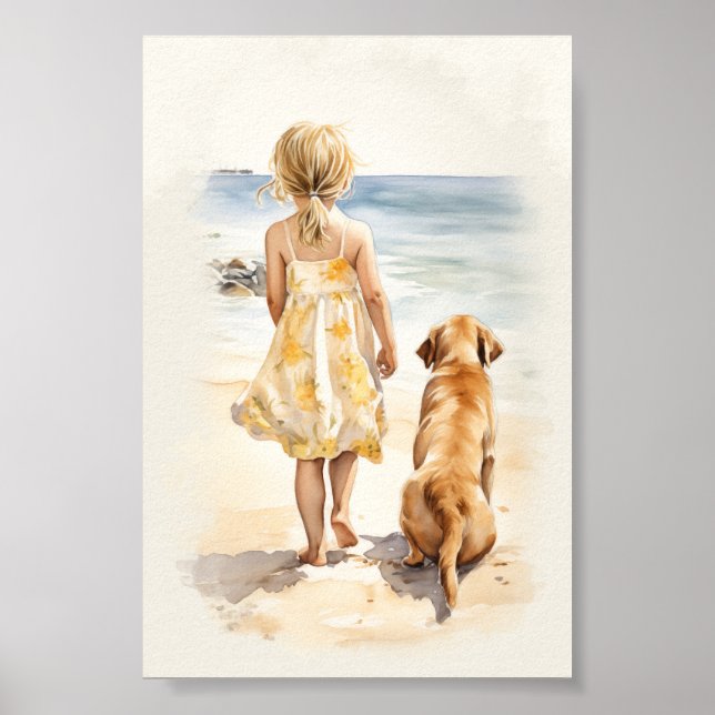 Kleines Mädchen mit Labrador Poster (Vorne)