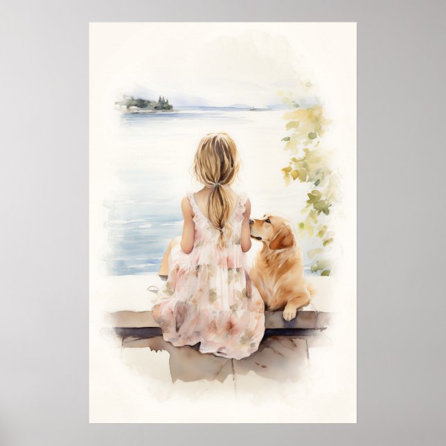 Kleines Mädchen mit Labrador Poster (Vorne)