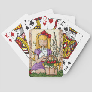 Kleines Mädchen mit Osterhasen Spielkarten