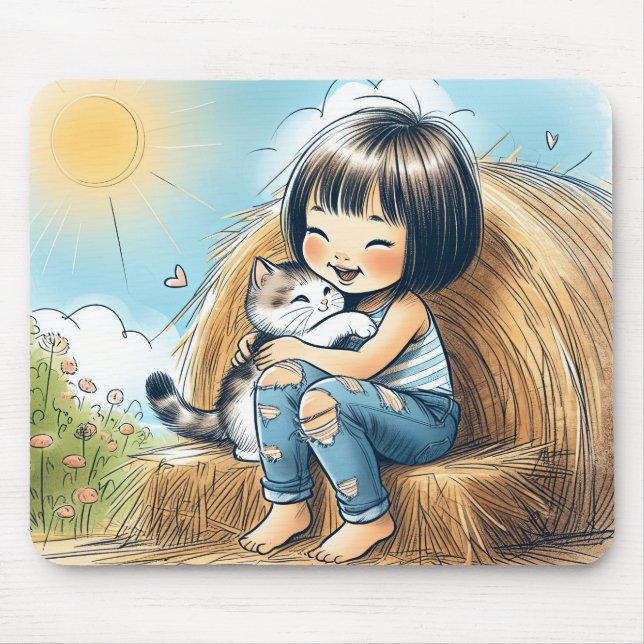Kleines Mädchen mit Pet Kitten Mousepad (Vorne)