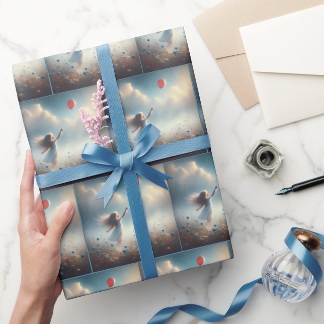 Kleines Mädchen mit rotem Ballon Geschenkpapier (Schenken)