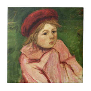 Kleines Mädchen mit roter Baskenmütze Fliese