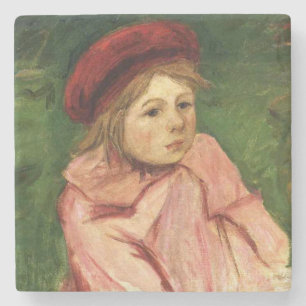 Kleines Mädchen mit roter Baskenmütze Steinuntersetzer