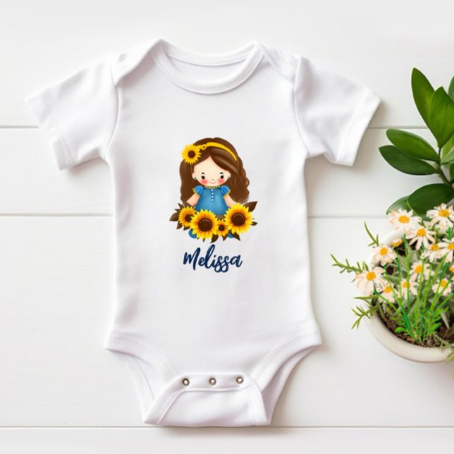 Kleines Mädchen mit Sonnenblumen Baby Strampler (Von Creator hochgeladen)