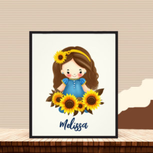 Kleines Mädchen mit Sonnenblumen Fotodruck
