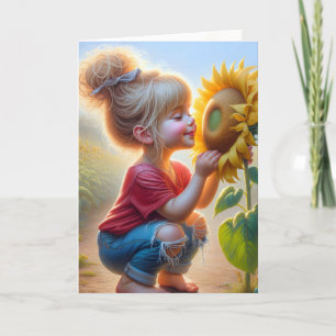 Kleines Mädchen mit Sonnenblumenglühen Karte