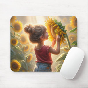 Kleines Mädchen mit Sonnenblumenglühen Mousepad