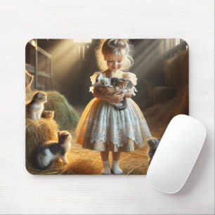 Kleines Mädchen mit Stallkätzchen Mousepad