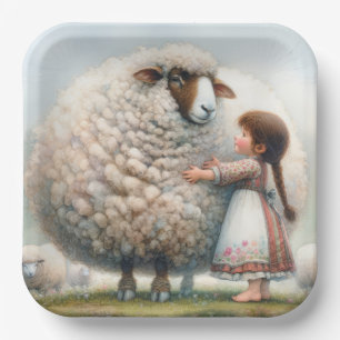 Kleines Mädchen mit überzähliger Ewe Pappteller