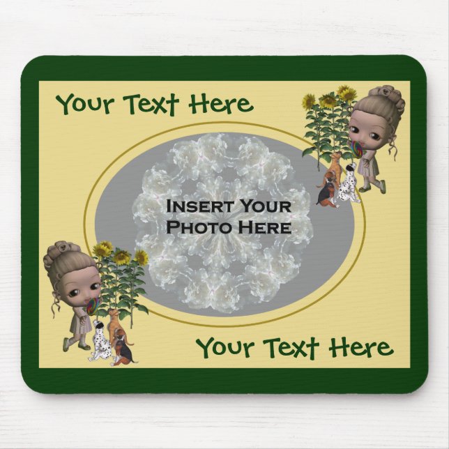 Kleines Mädchen mit Welpen-Foto Mousepad (Vorne)