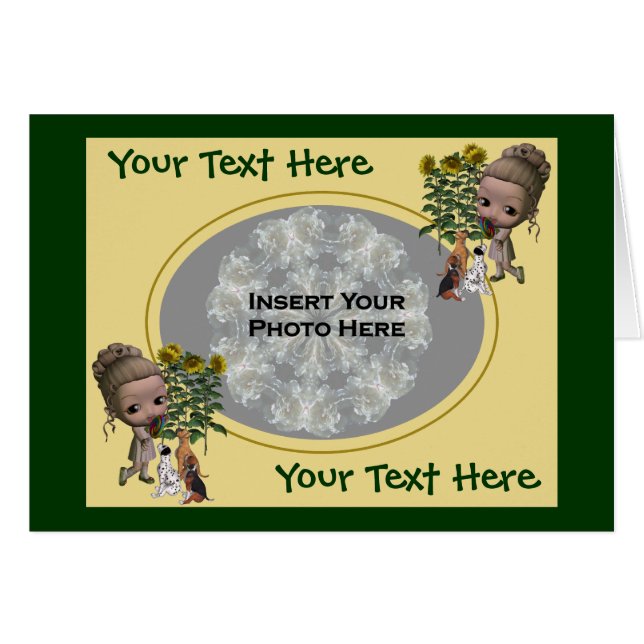 Kleines Mädchen mit Welpen-Fotokarte (Vorderseite (Horizontal))