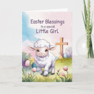 Kleines Mädchen Ostergesegnungen Christliches Lamm Karte