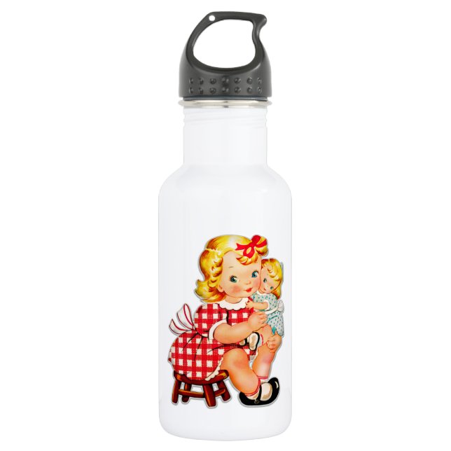 Kleines Mädchen Retro Vintage Puppenkind Edelstahlflasche (Vorderseite)