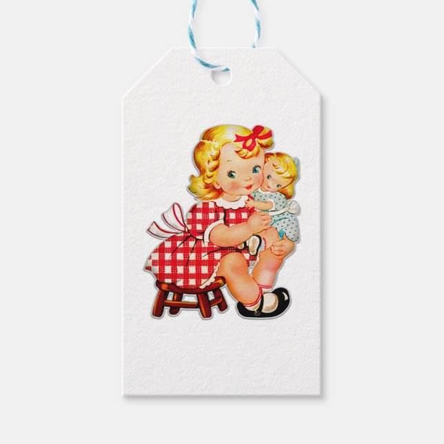 Kleines Mädchen Retro Vintage Puppenkind Geschenkanhänger (Vorderseite)