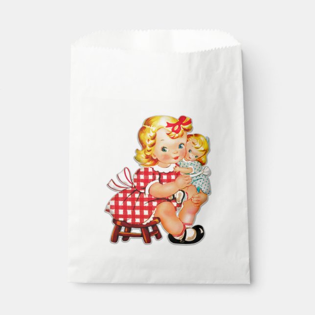 Kleines Mädchen Retro Vintage Puppenkind Geschenktütchen (Vorderseite)