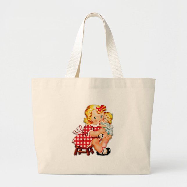 Kleines Mädchen Retro Vintage Puppenkind Jumbo Stoffbeutel (Vorne)