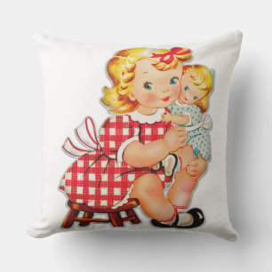 Kleines Mädchen Retro Vintage Puppenkind Kissen