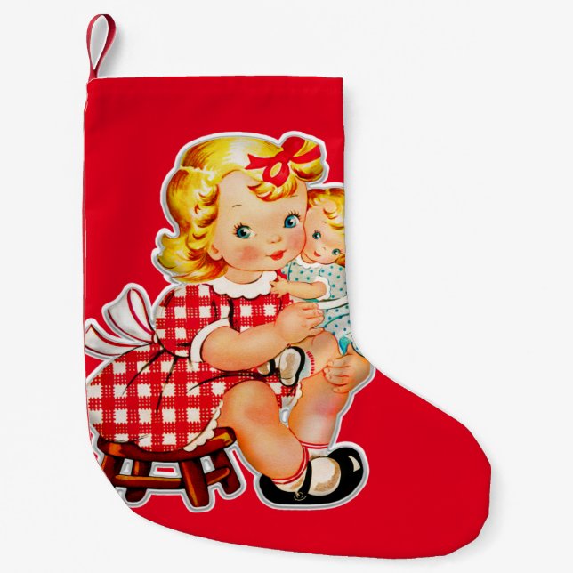 Kleines Mädchen Retro Vintage Puppenkind Kleiner Weihnachtsstrumpf (Vorderseite)