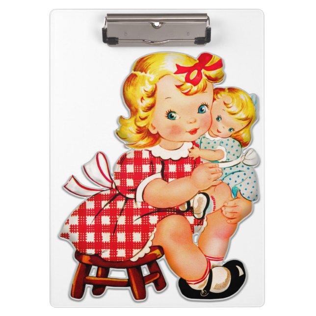 Kleines Mädchen Retro Vintage Puppenkind Klemmbrett (Vorderseite)