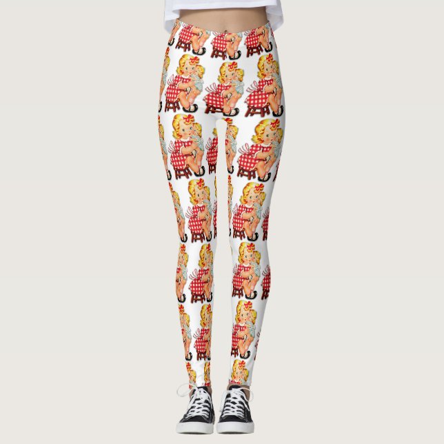 Kleines Mädchen Retro Vintage Puppenkind Leggings (Vorderseite)