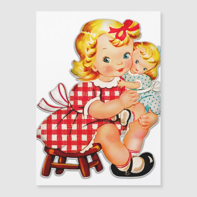 Kleines Mädchen Retro Vintage Puppenkind Magnetkarte (Vorderseite)