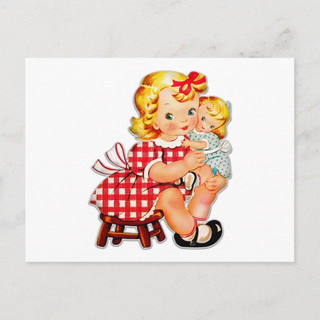 Kleines Mädchen Retro Vintage Puppenkind Postkarte (Vorderseite)