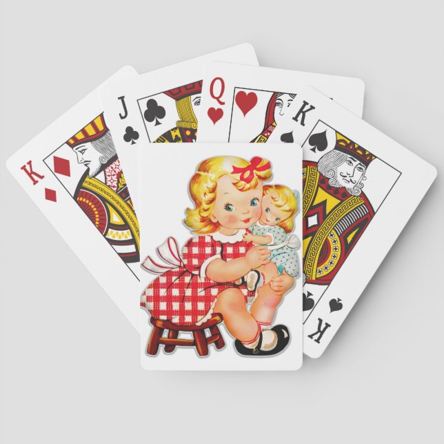 Kleines Mädchen Retro Vintage Puppenkind Spielkarten (Rückseite)