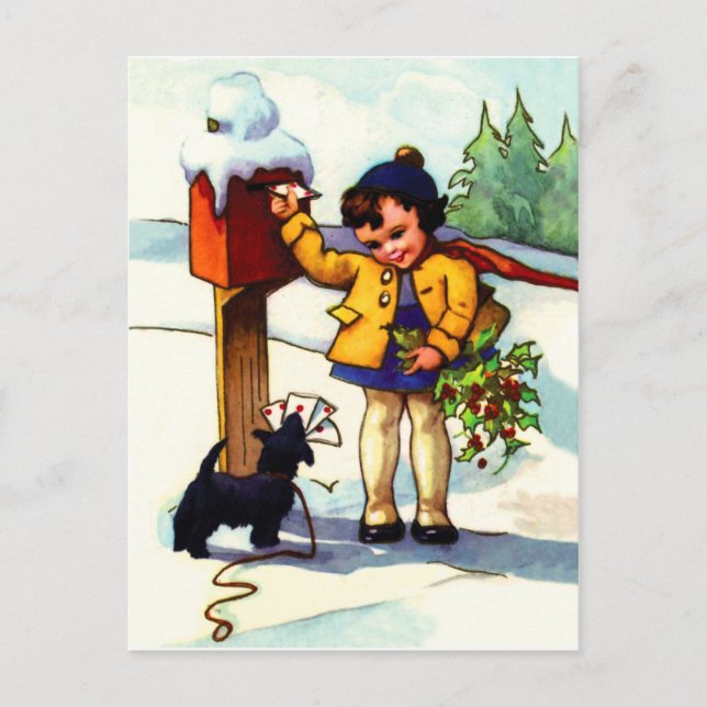 Kleines Mädchen schickt Weihnachtsgrüße Postkarte (Vorderseite)