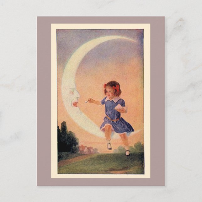 Kleines Mädchen sitzt auf dem Crescent Moon Postkarte (Vorderseite)
