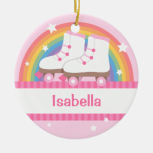 Kleines Mädchen Skater Regenbogen und Sterne Ornam Keramikornament