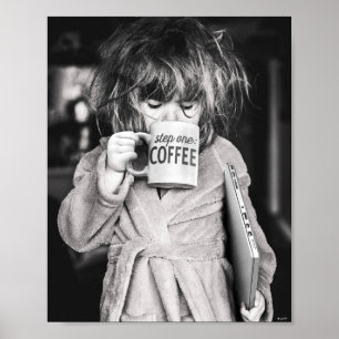 Kleines Mädchen trinkt Kaffee Poster
