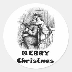 Kleines Mädchen umarmt Weihnachtskunst des Weihnac Runder Aufkleber