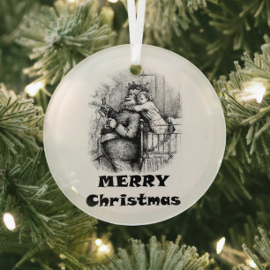 Kleines Mädchen umarmt Weihnachtsmann Weihnachtsku Ornament Aus Glas