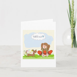 Kleines Mädchen und brauner Hund beste Freunde Karte