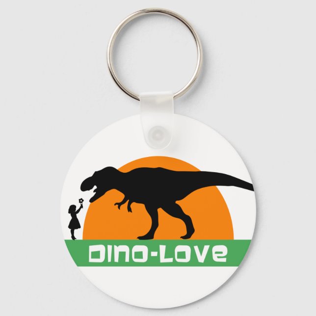 Kleines Mädchen und Dinosaurier Schlüsselanhänger (Vorderseite)