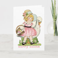 Kleines Mädchen-und Gans-glückliche Ostern-Karte
