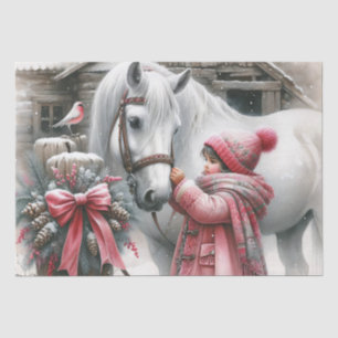 Kleines Mädchen und ihr Pferd Rustikale Weihnachte Seidenpapier