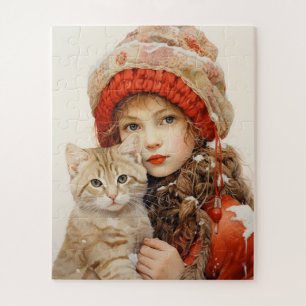 KLEINES MÄDCHEN UND KATZE-JIGSAW PUZZLE