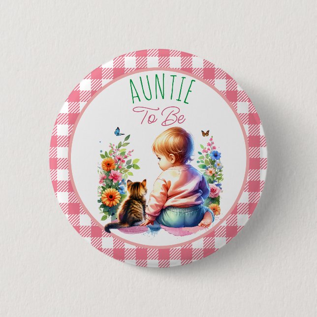 Kleines Mädchen und Kitten | Tante zu Babydusche Button (Vorderseite)