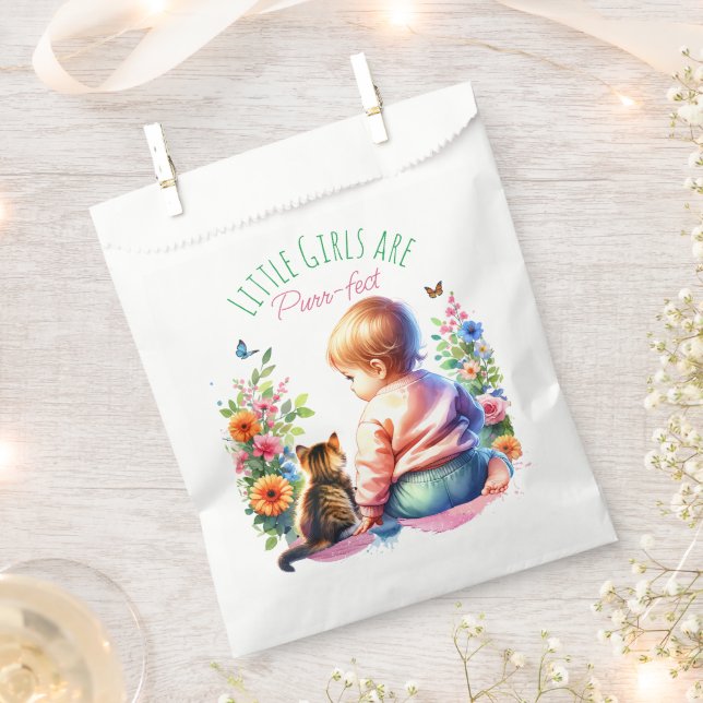 Kleines Mädchen und Kitten | Wasserfarben-Babydusc Geschenktütchen (Ausgeschnitten)
