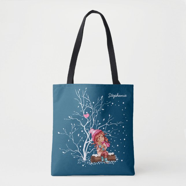 Kleines Mädchen und Kitty. Individuelle Name Weihn Tasche (Vorderseite)