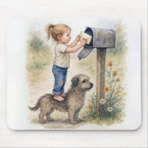 Kleines Mädchen verschickt einen Brief Mousepad