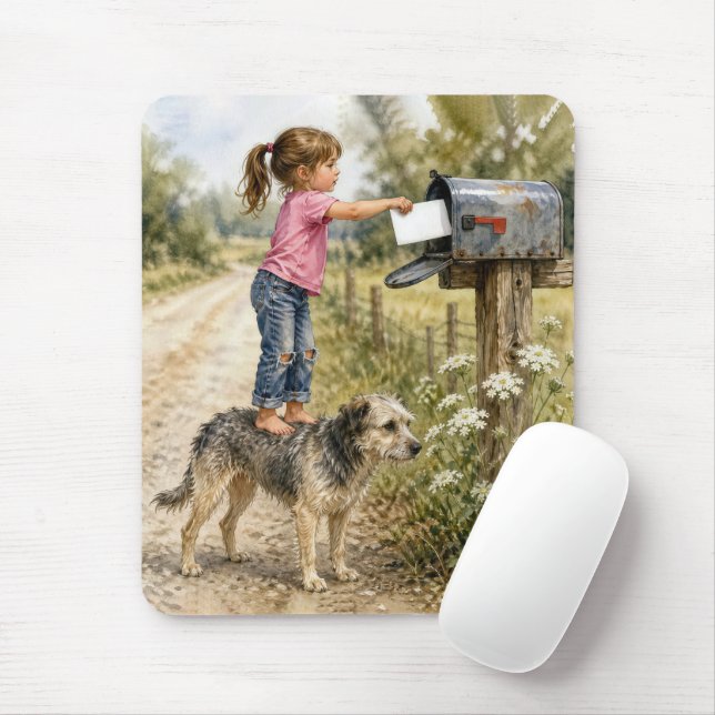 Kleines Mädchen verschickt einen Briefumschlag Mousepad (Mit Mouse)
