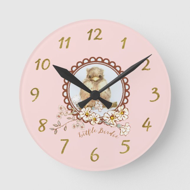 Kleines Mädchenzimmer Kinderwagen mit Field-Blume Runde Wanduhr (Vorderseite)