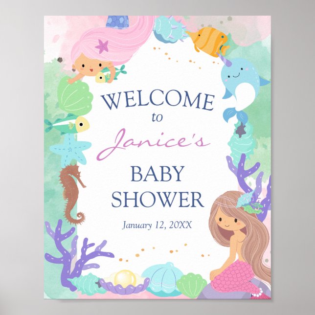 Kleines Mermaid Baby Dusche Begrüßungszeichen Poster (Vorne)