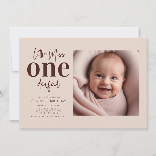 Kleines Miss ONEderful Script-Foto Einladung (Vorderseite)